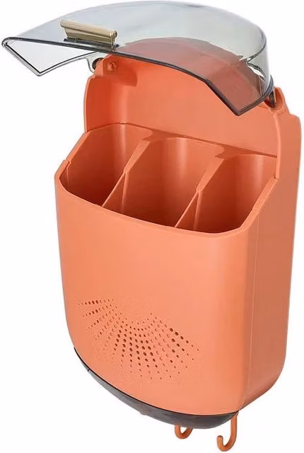 PAWNORA Wall Mounted Plastic Kitchen Utensil and Cutlery Holder, Orange, H: 35.0 cm x W: 21.0 cm x D: 2.0 cm