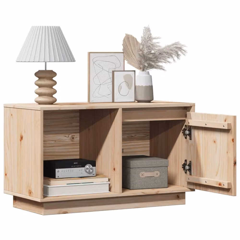 Berkfield Home Rustic Solid Wood Pine TV Cabinet in Light Brown W/D/H: 74 x 35 x 44 cm – 2