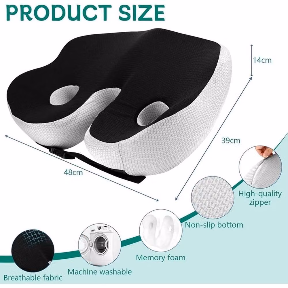 FLAVORA Ergonomic Contoured Memory Foam Coccyx Seat Cushion in Black, W/D/H: 100 x 150 x 14 cm – 2