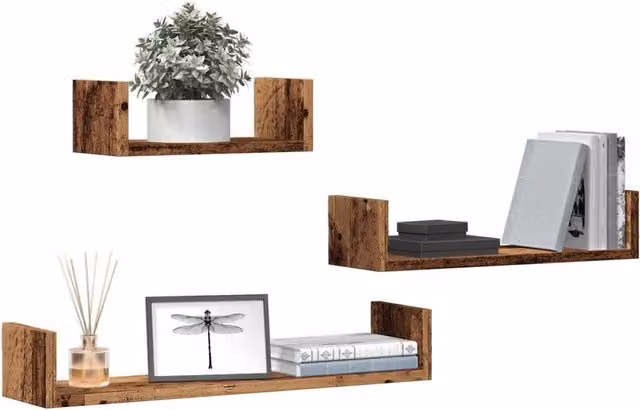 Berkfield Home Set of 3 Wall Mounted Rustic Brown Engineered Wood Shelves