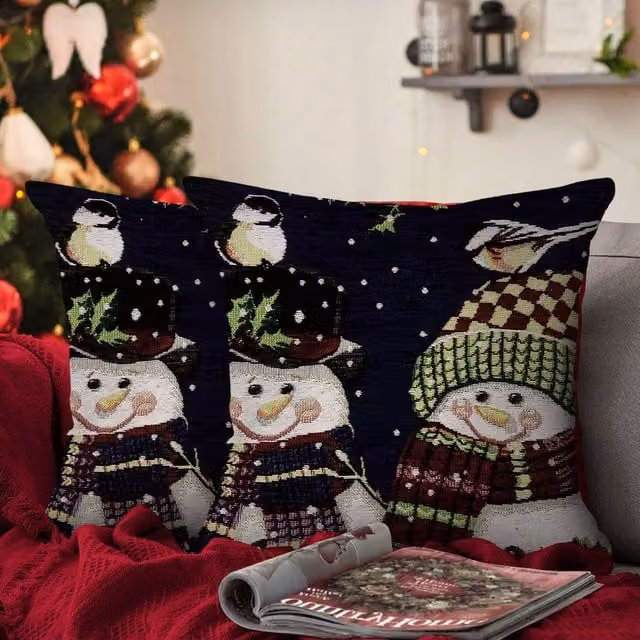 Velosso Happy Snowmen Filled Christmas Cushion, Multicolour, W/D/H: 43 x 43 x 43 cm