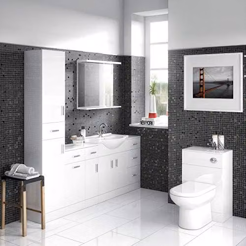 Nuie Mayford Floor Standing 450mm Cabinet and Ceramic Basin in White Glossy Finish – 2