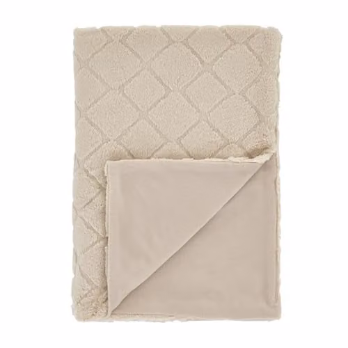 Catherine Lansfield Cosy Diamond Faux Fur Throw Blanket in Beige, W: 130 cm, D: 170 cm – 3