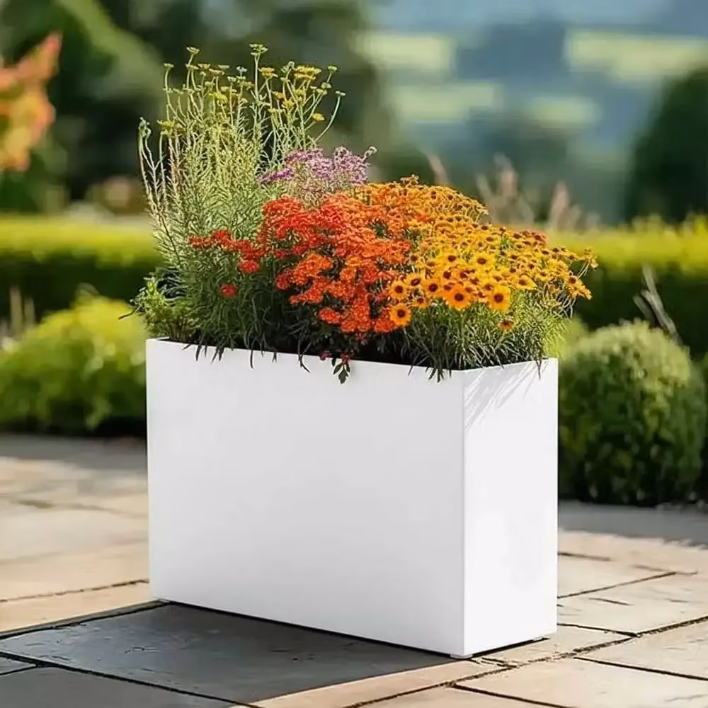 Woven Wood Matte White Trough Planter with Galvanised Steel, W: 90 cm, H: 60 cm, D: 30 cm – 4