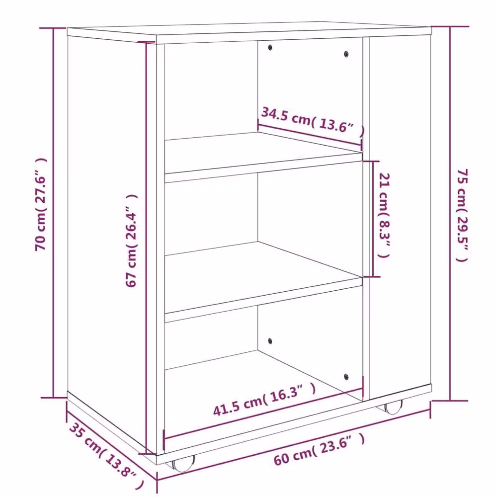 Berkfield Home Rolling Cabinet in Smoked Oak Brown, W/D/H: 60 x 35 x 75 cm – 6
