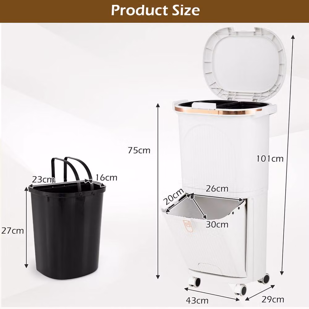 Costway 38L 2-Tier Kitchen Trash Can with Lid and Step Pedal, White – 2
