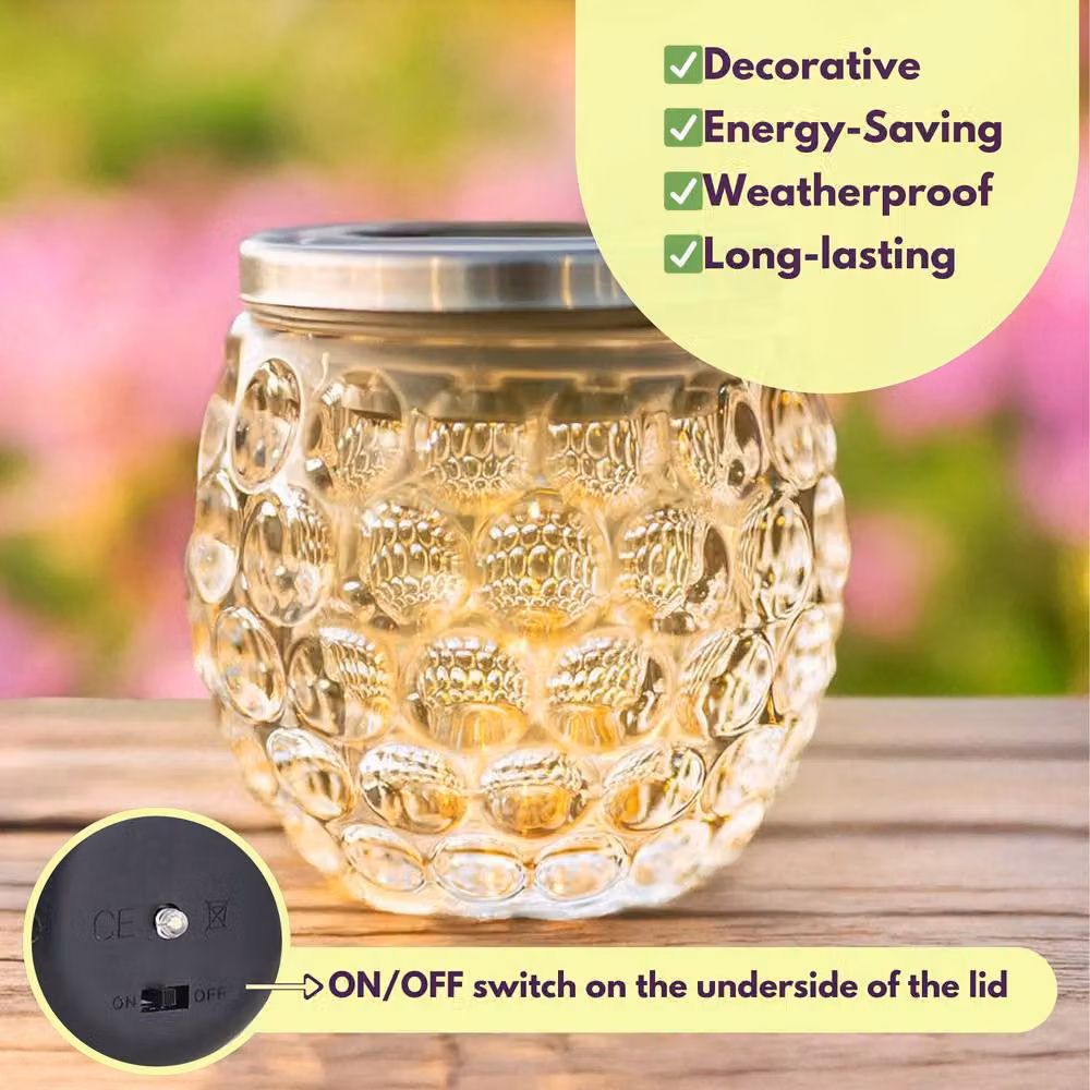 Marco Paul 2 Pack Warm White Dimpled Glass Solar LED Garden Lanterns in Transparent – 6