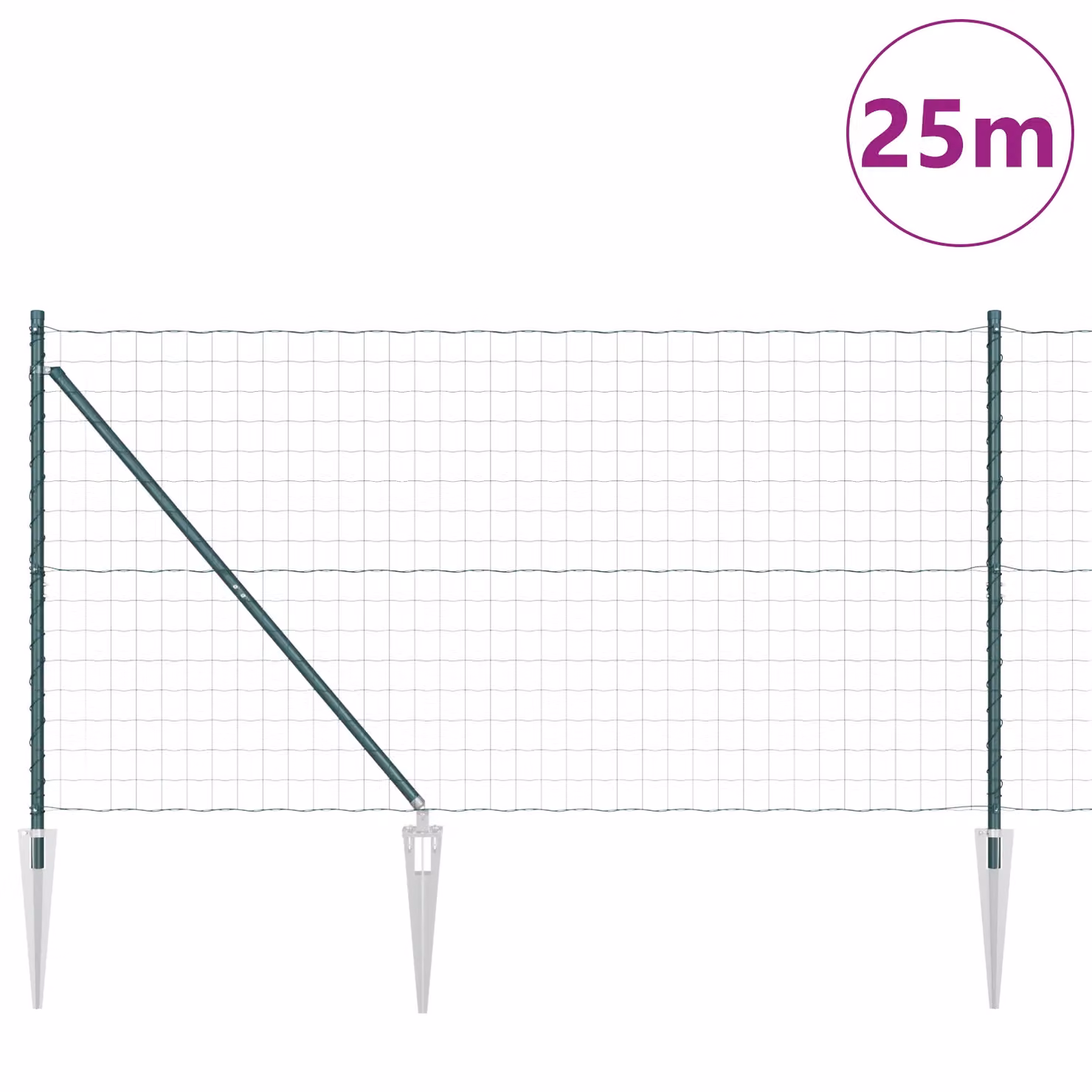 Berkfield Home Euro Fence with 13 Spike Posts, Galvanised Steel, Green and Silver, 1 x 25 m – 2