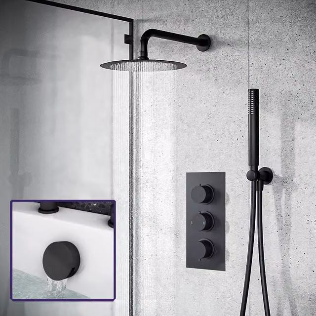 Nes Home Wilden Concealed Thermostatic Shower Mixer Valve with 3 Dials in Matt Black – 1