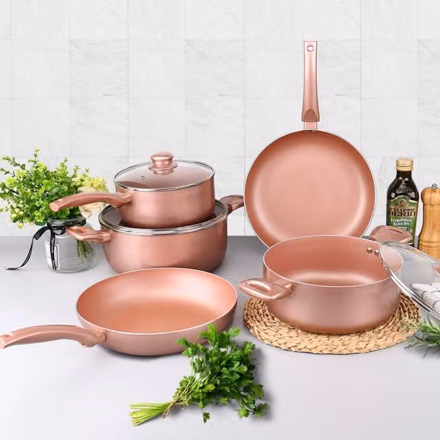 Cermalon 8 Piece Non-Stick Gold Cookware Set with Glass Lids