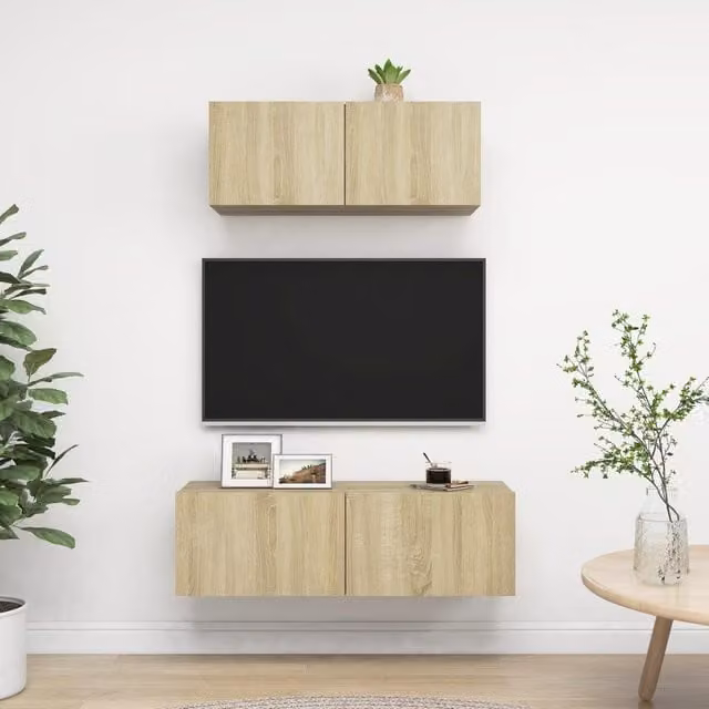 Berkfield Home 2 Piece TV Cabinet Set in Sonoma Oak and Brown with Lowboard and Wall Cabinet – 1