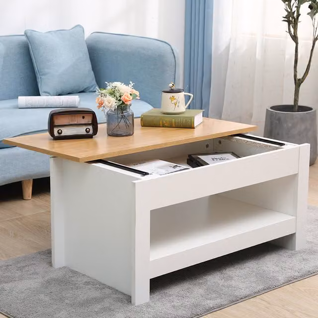 HMD Sliding Top Coffee Table with Storage Bottom Shelf in Grey