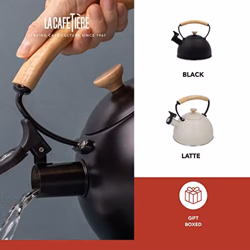 La Cafetiere Black Whistling Kettle with Wooden Handle – 5