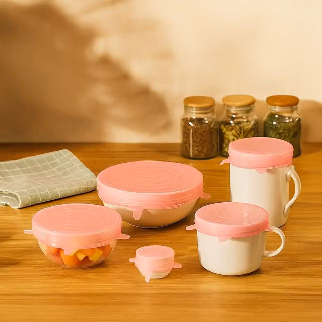 Orsina Set of 6 Pink Silicone Stretch Lids, Airtight and Leakproof Flexible Covers for Jars and Containers – 2