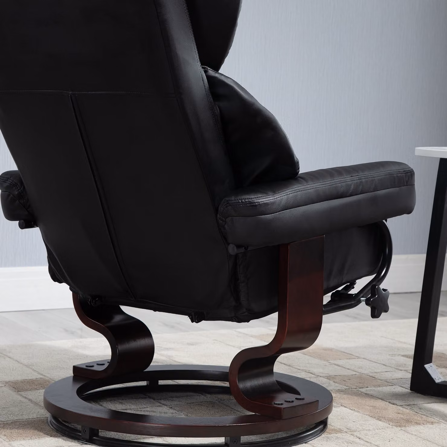 HOMCOM Reclining Swivel Armchair and Ottoman Set in Black PU Leather with Metal Frame and Bentwood Base – 7