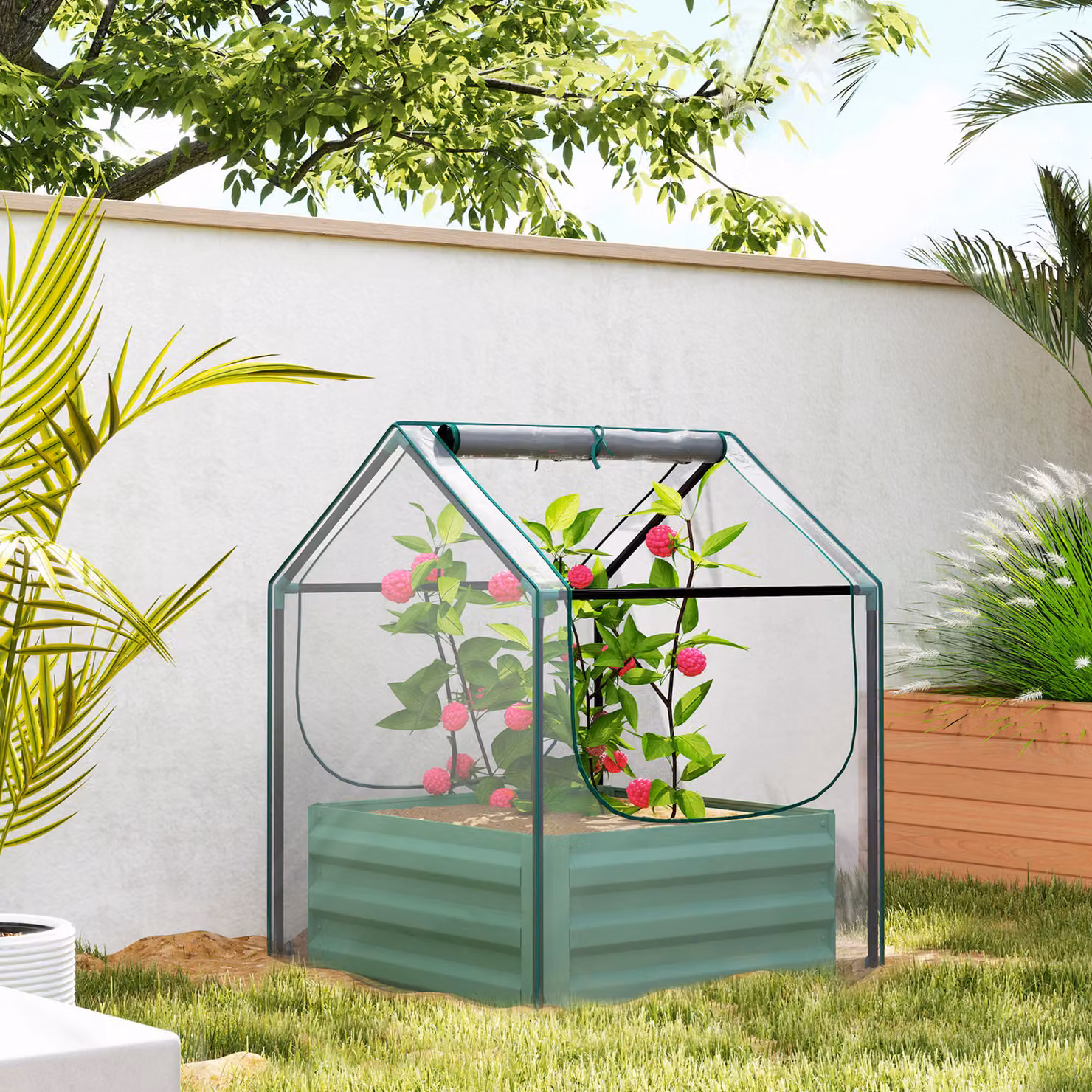 Outsunny Green Raised Garden Planter Bed with Cover, W/D/H: 61 x 61 x 29.5 cm – 2
