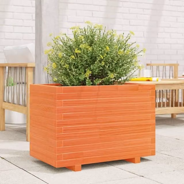 Berkfield Home Beautiful Garden Planter in Orange and Brown, Solid Wood, W: 70 cm, D: 40 cm, H: 49.5 cm