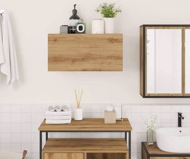 Berkfield Home Artisan Oak Decorative Bathroom Wall Cabinet with Glass Doors, Brown, W/D/H: 60 x 25 x 30 cm