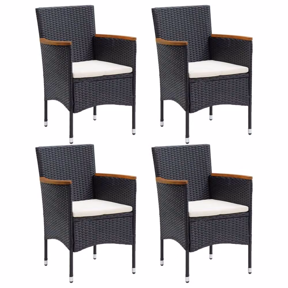 Berkfield Home Set of 4 Modern Poly Rattan Garden Dining Chairs in Black with Acacia Wood and Metal Frame – 2