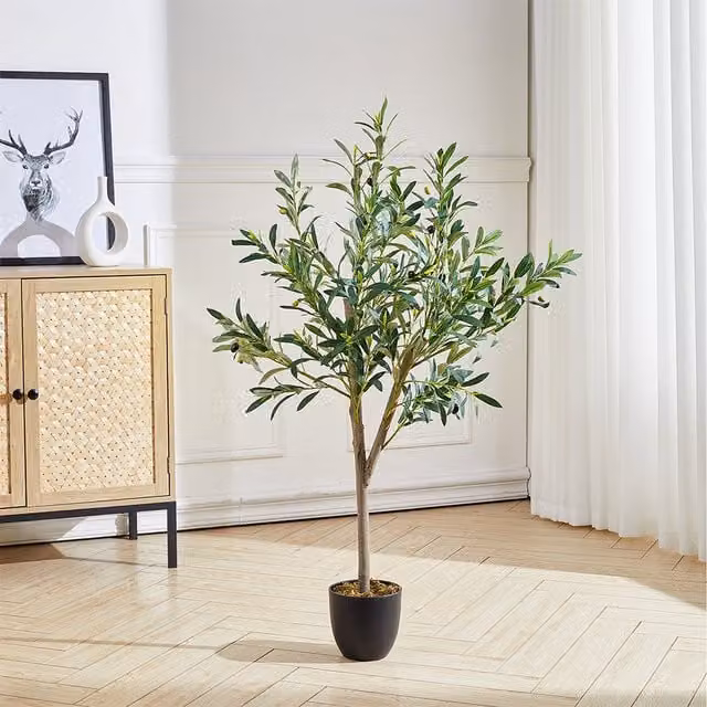 Livingandhome Green Mediterranean Artificial Tabletop Olive Tree in Plastic Pot