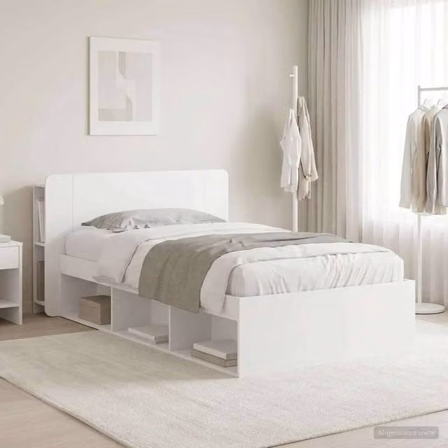 Berkfield Home Modern Bed Frame with Storage Drawers in White, W/D/H: 90 x 200 cm, Engineered Wood