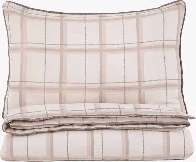 Perch & Parrow Bramble Check Brushed Cotton Duvet Cover Set, Beige, W: 180 cm, H: 200 cm