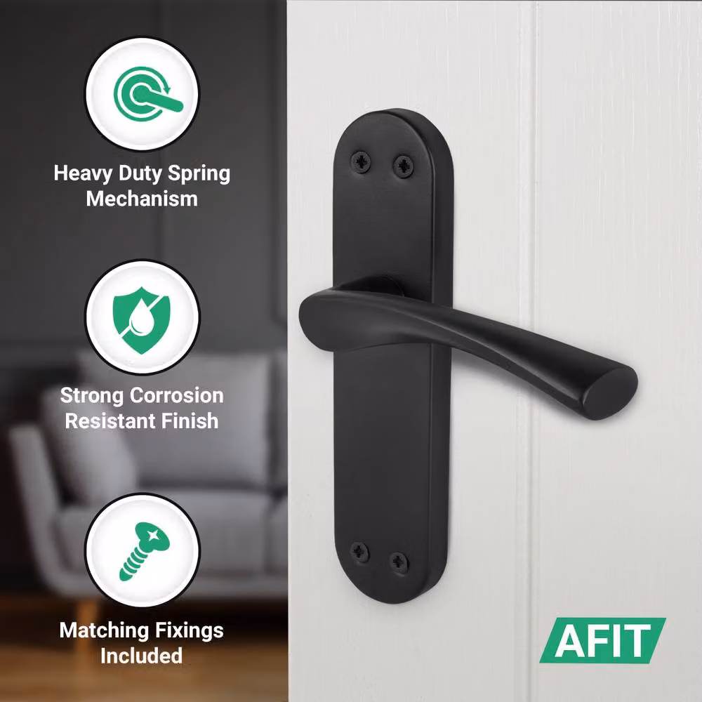 AFIT Black Twist Handle Latch and Hinge Set with Novi Backplate, 6 Pairs, Matt Black, Size: 150 x 150 mm – 3