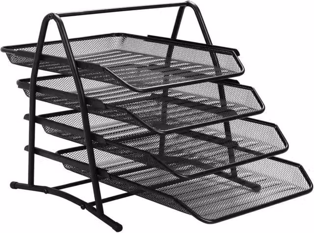 Kelvenix 4-Tier Metal Office Filing Tray Holder in Black