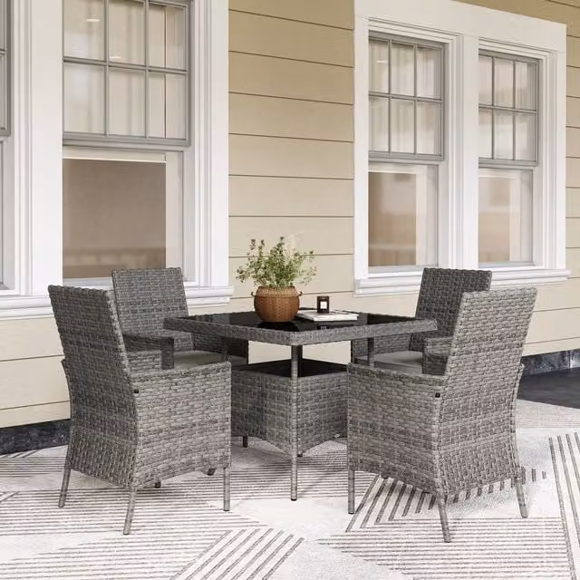 Outsunny 4 Seater Grey Polyrattan Garden Furniture Set with Cushions