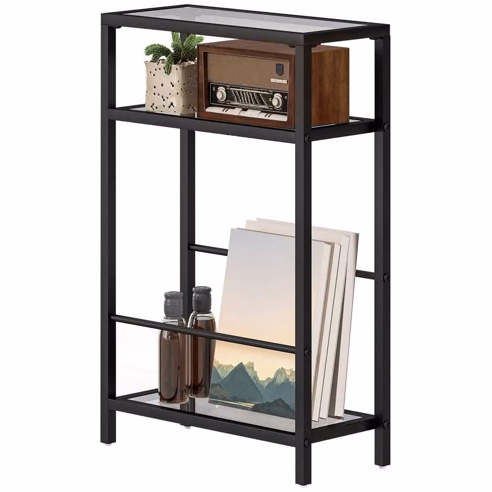 STILVORA Modern Black Side Table with Glass Top and Metal Frame – 4