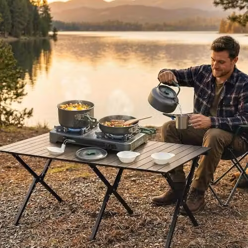 Outsunny Grey Anodised Aluminium Camping Cookware Set with Stainless Steel and Plastic Components – 7