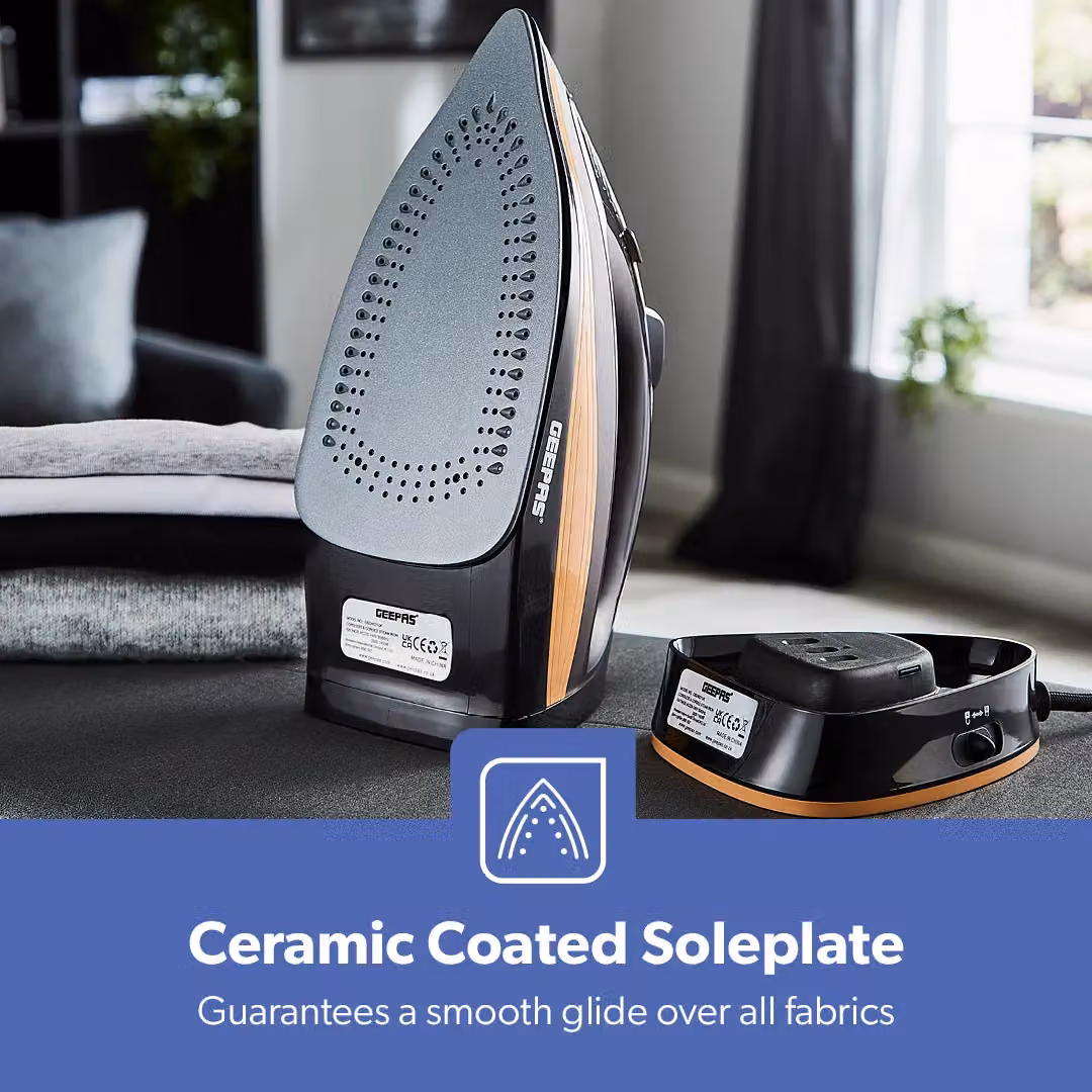 Geepas 2 in 1 Steam Iron with Ceramic Non-Stick Soleplate, 2400W, Black – 6