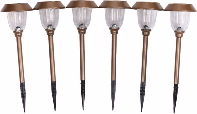 Livingandhome Set of 6 Solar-Powered Brown Metal and Glass Garden Path Lanterns with Warm White Light