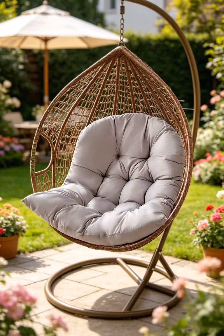 ExtraStar Ergonomic Grey Polyester and Cotton Hanging Egg Chair Cushions for Garden Swing Chairs