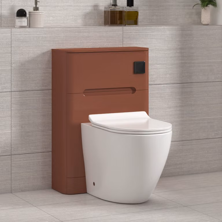 Royal Bathrooms Venice Terracotta Clay BTW WC Unit with Elva Rimless Ceramic Toilet Pan, Slim Soft Close Seat and Cistern, Width: 55 cm