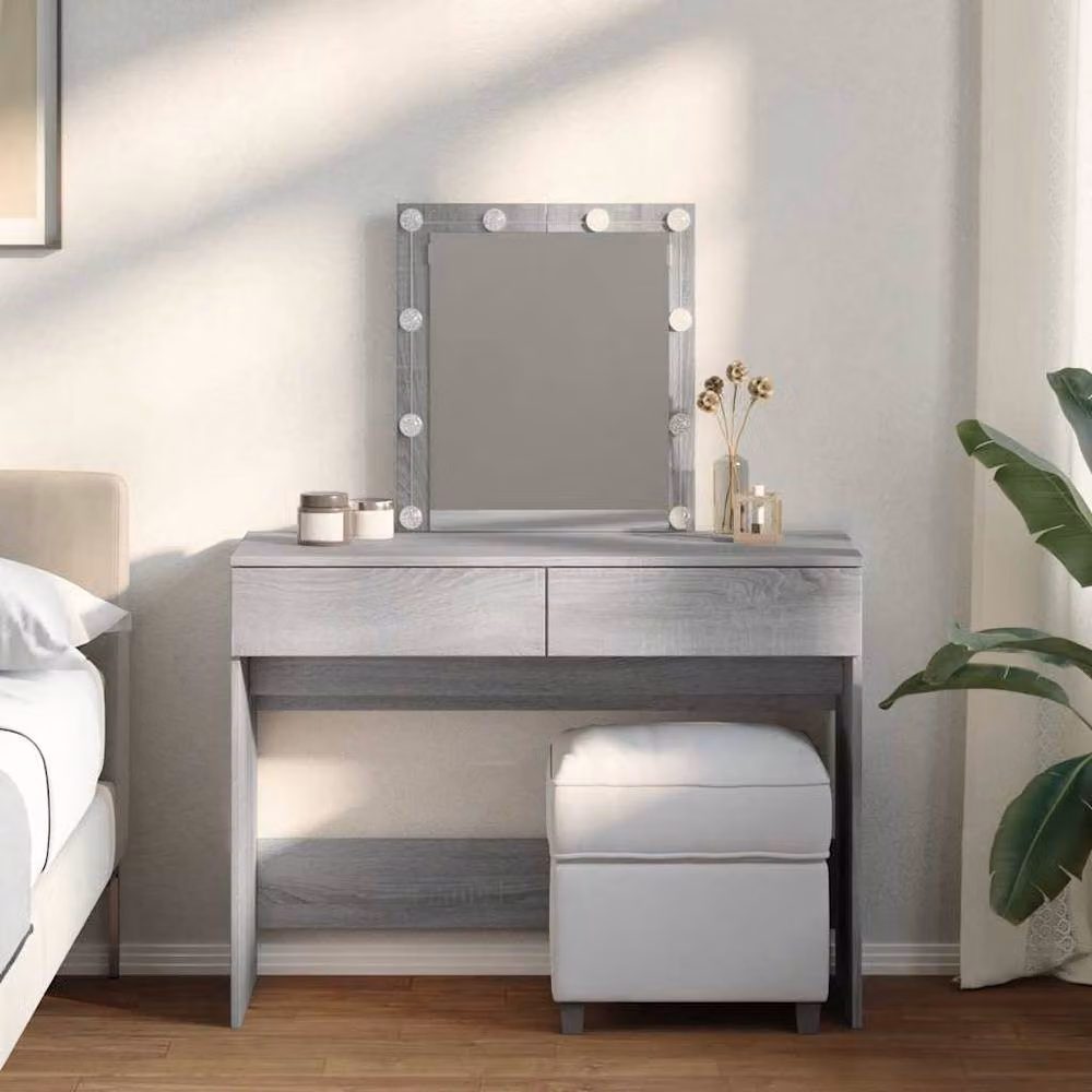 Berkfield Home Hollywood LED Dressing Table in Grey Sonoma, W/D/H: 100 x 40 x 130 cm – 2