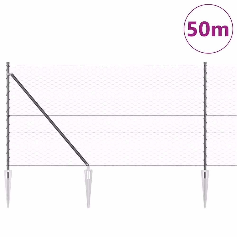 Berkfield Home Grey Powder-Coated Steel Hexagon In-Ground Fence, 1 x 50 m – 2