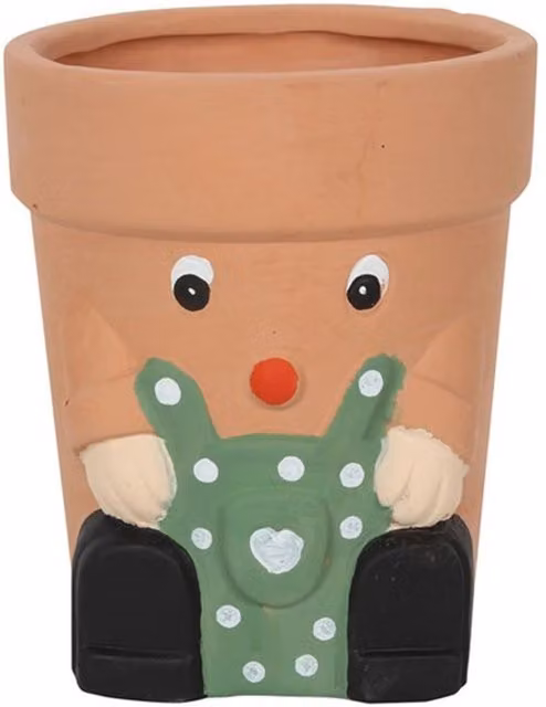KDMK Dotted Style Ceramic Terracotta Tabletop Plant Pot in Brown and Green