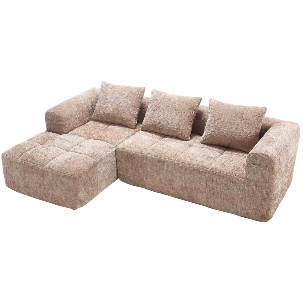 STILVORA Reversible Modular L-Shaped Fabric Sofa in Beige with Scatter Cushions – 3