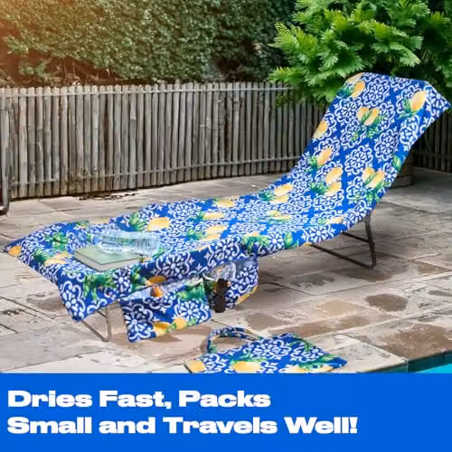 OHS Mediterranean Graphic Microfibre Beach Towel in Blue and White, W/H: 75 x 215 cm – 2
