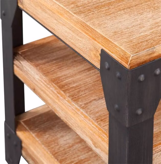 Berkfield Home Industrial TV Stand in Brown Acacia Wood and Black Metal, W/D/H: 140 x 40 x 45 cm