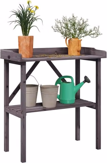 Berkfield Home Grey Solid Wood Fir Plant Table with Shelf, W/D/H: 78 x 38 x 82.5 cm – 1