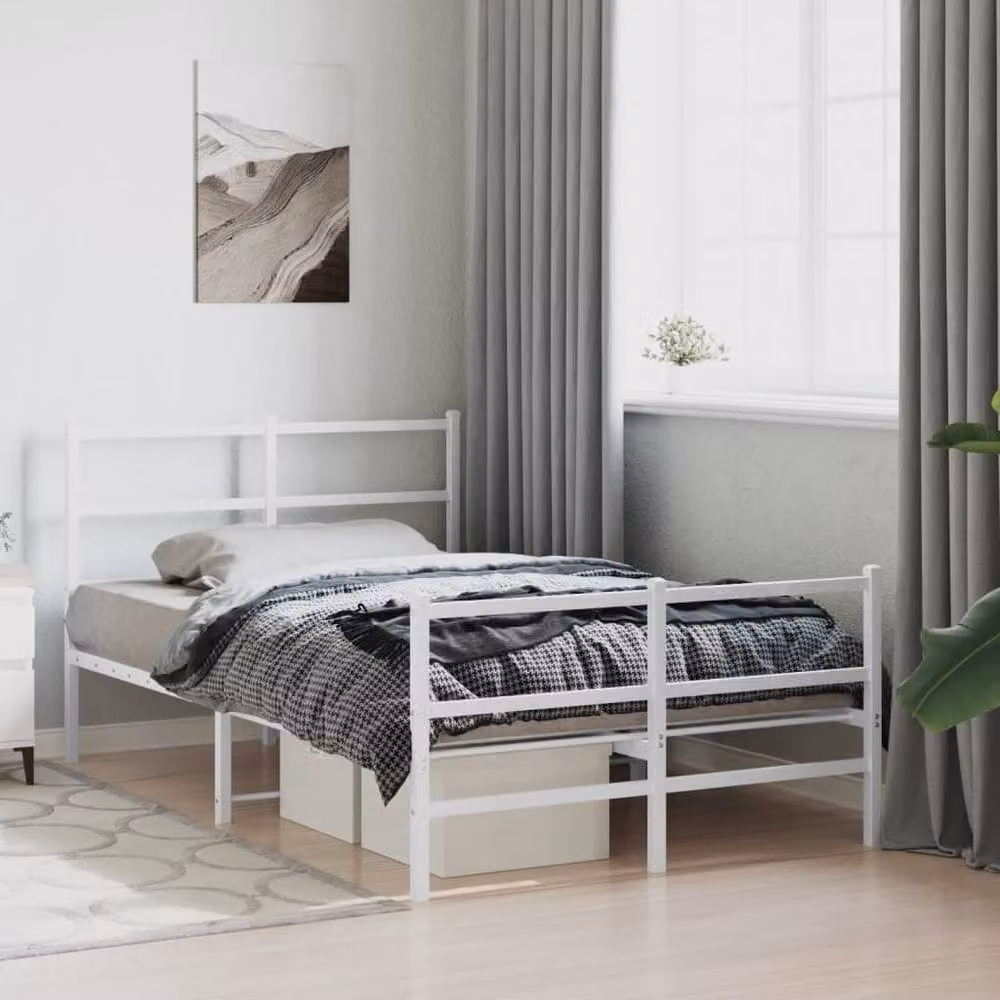 Berkfield Home Metal Bed Frame with Footboard in White, W/D/H: 120 x 200 cm – 2