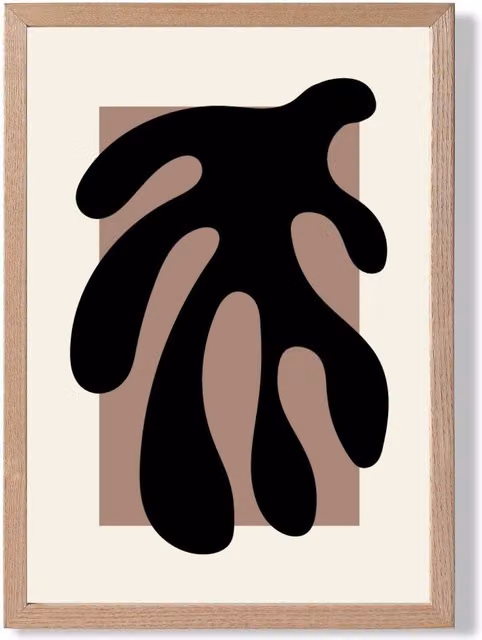 ARTZE Matisse Floral Cutout Framed Print in Cream and Brown with Oak Wood Frame, A4