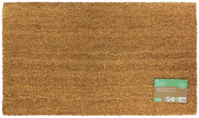 JVL Manor Plain Large Rectangular Coir and Natural Rubber Doormat, Brown, 1.64kg