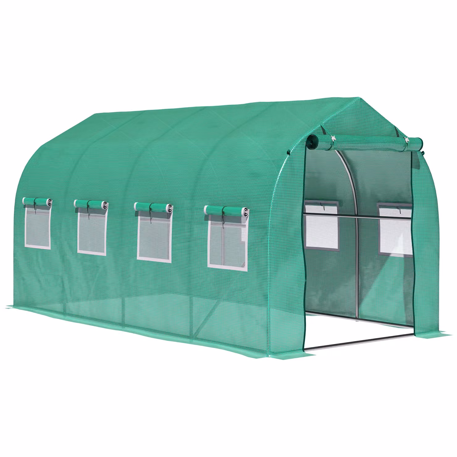 Outsunny Walk In Polytunnel Round Greenhouse in Green with Galvanised Steel Frame – 2