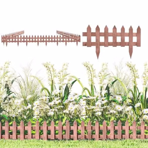 Outsunny Pack of 12 Wooden Garden Border Fences in Brown
