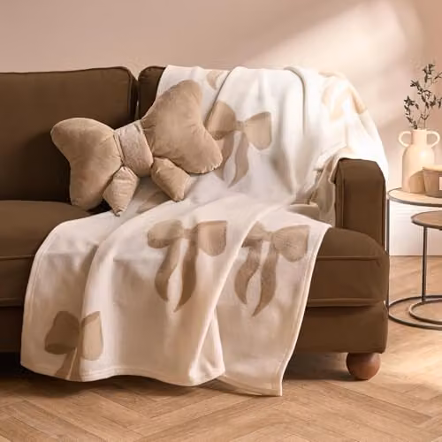 OHS Bow Print Fleece Throw Blanket in Beige, W/D/H: 120 x 150 cm – 1
