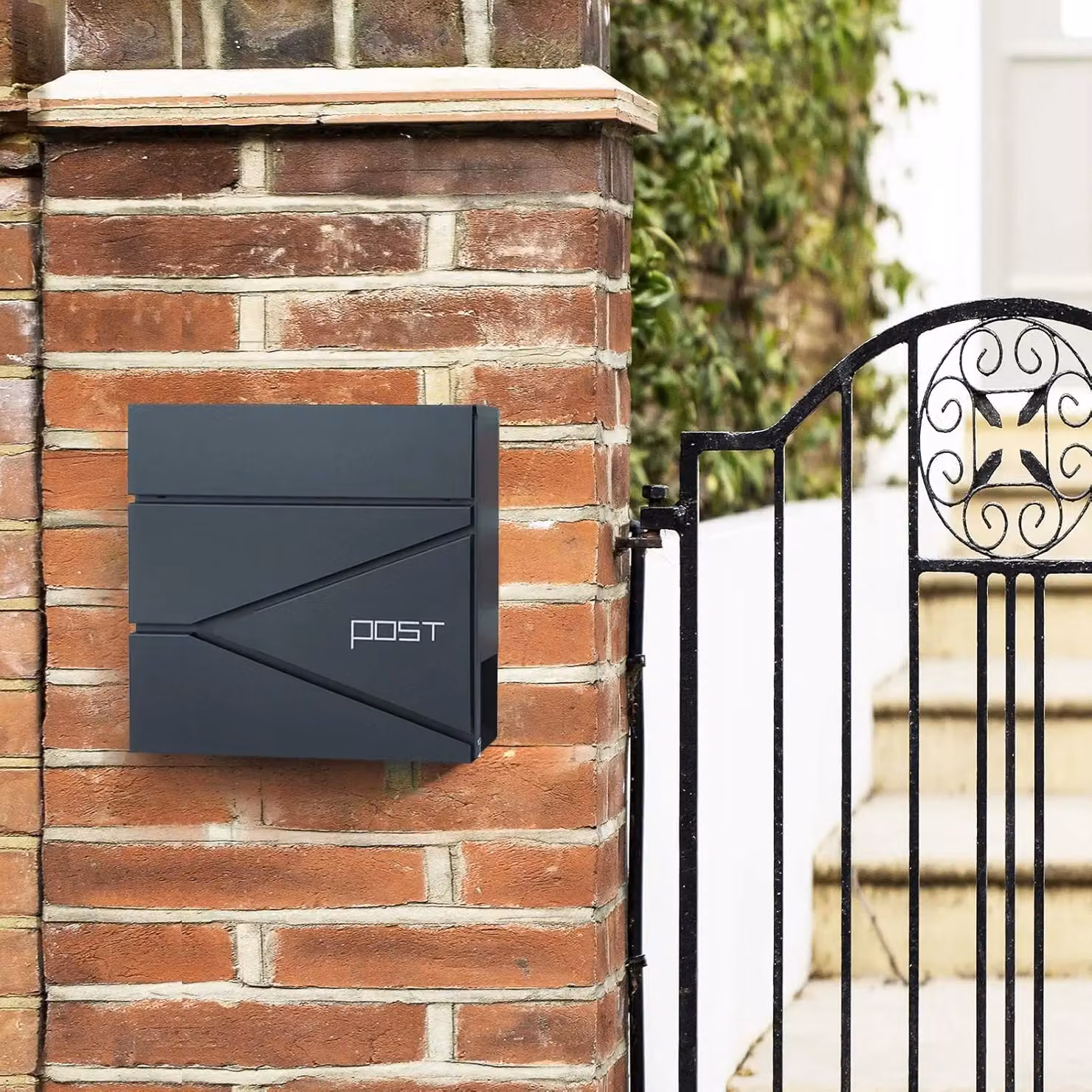SONGMICS Wall Mounted Steel Letterbox in Anthracite Grey, H 37.0 cm x W 27.0 cm x D 10.5 cm – 2