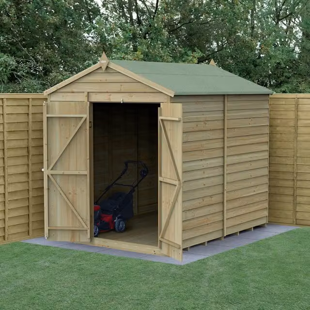 Forest Garden 4LIFE Apex Wooden Garden Shed with Base and Double Doors in Brown